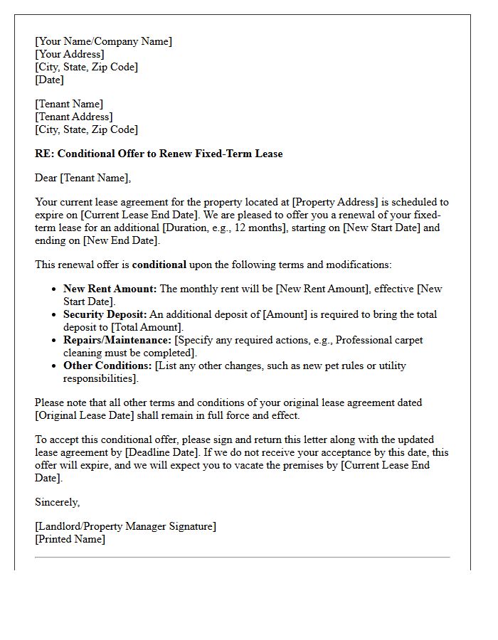 Conditional Fixed-Term Lease Renewal Letter