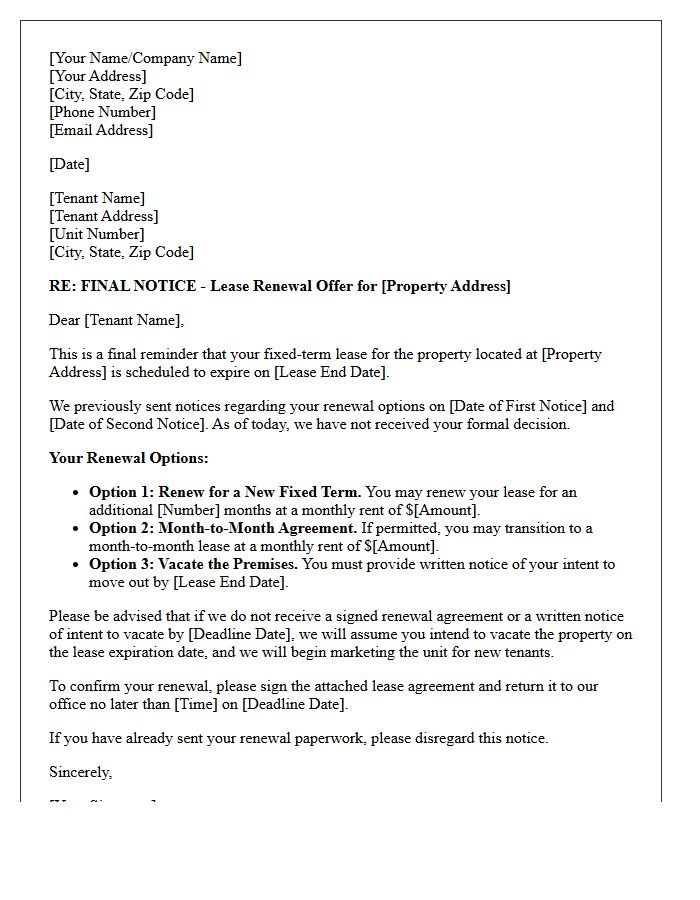 Final Notice Fixed-Term Lease Renewal Letter