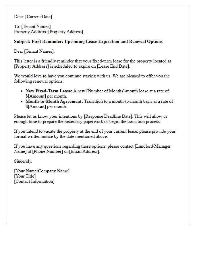 First Reminder Fixed-Term Lease Renewal Letter
