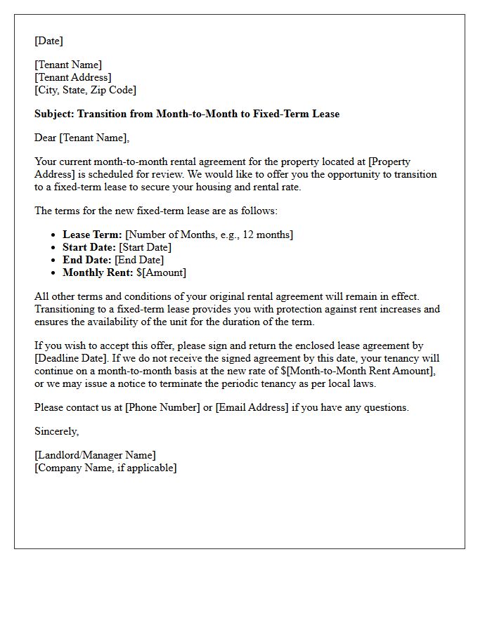 Month-To-Month To Fixed-Term Lease Renewal Letter