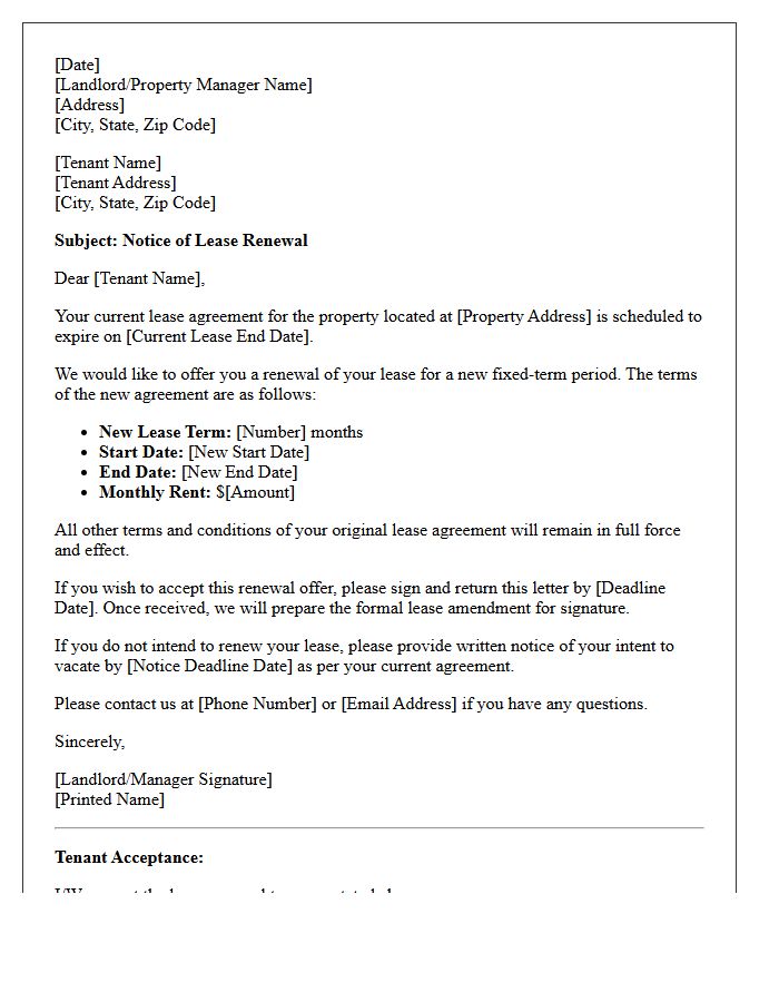 Standard Fixed-Term Lease Renewal Letter