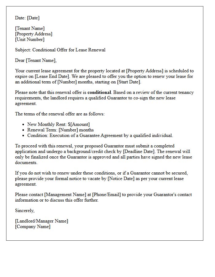 Guarantor Requirement Conditional Lease Renewal Offer Letter