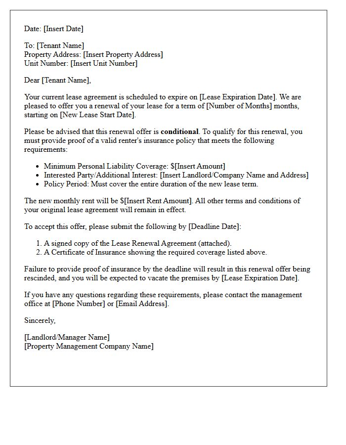 Insurance Requirement Conditional Lease Renewal Offer Letter