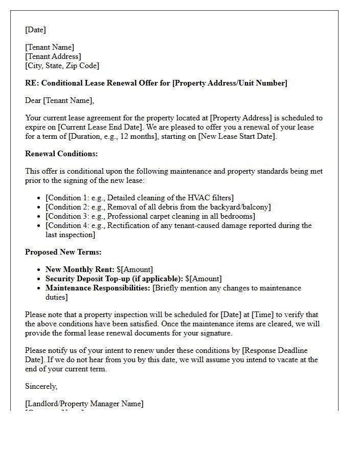 Maintenance Agreement Conditional Lease Renewal Offer Letter