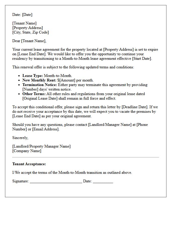 Month-to-Month Transition Conditional Lease Renewal Offer Letter
