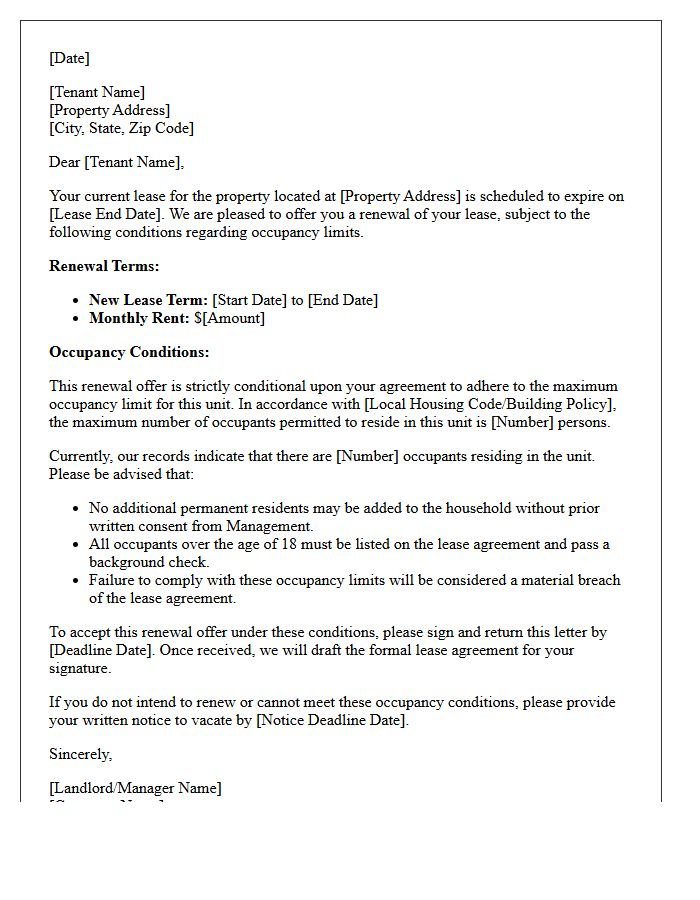 Occupancy Limit Conditional Lease Renewal Offer Letter