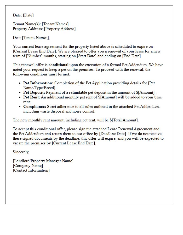 Pet Addendum Conditional Lease Renewal Offer Letter