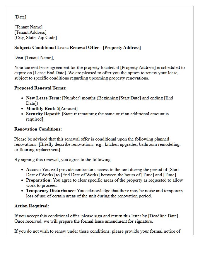 Property Renovation Conditional Lease Renewal Offer Letter