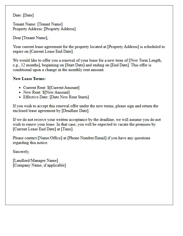 Rent Increase Conditional Lease Renewal Offer Letter