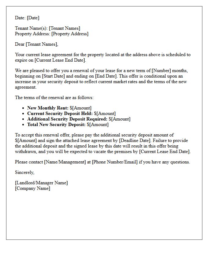 Security Deposit Increase Conditional Lease Renewal Offer Letter