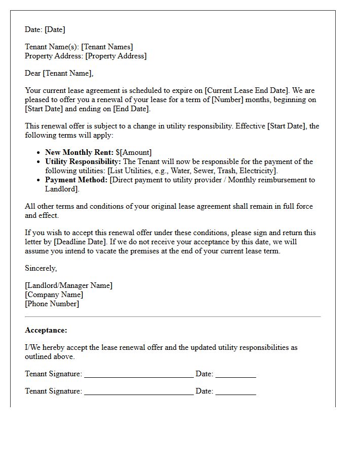 Utility Responsibility Conditional Lease Renewal Offer Letter