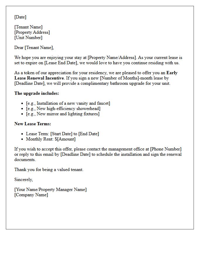 Early Lease Renewal Letter With Bathroom Upgrade Incentive