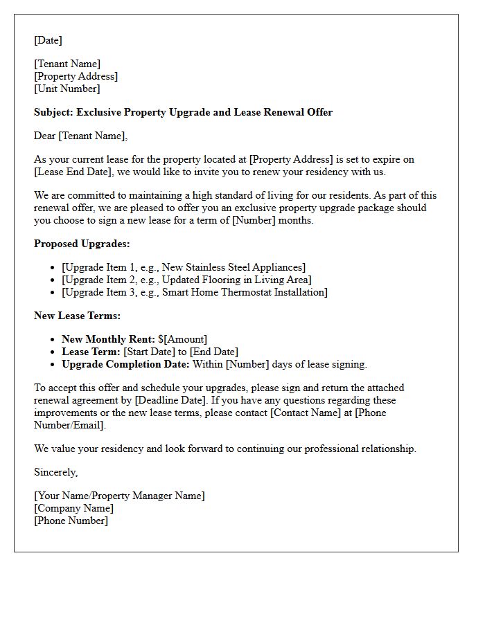 Exclusive Property Upgrade And Lease Renewal Letter