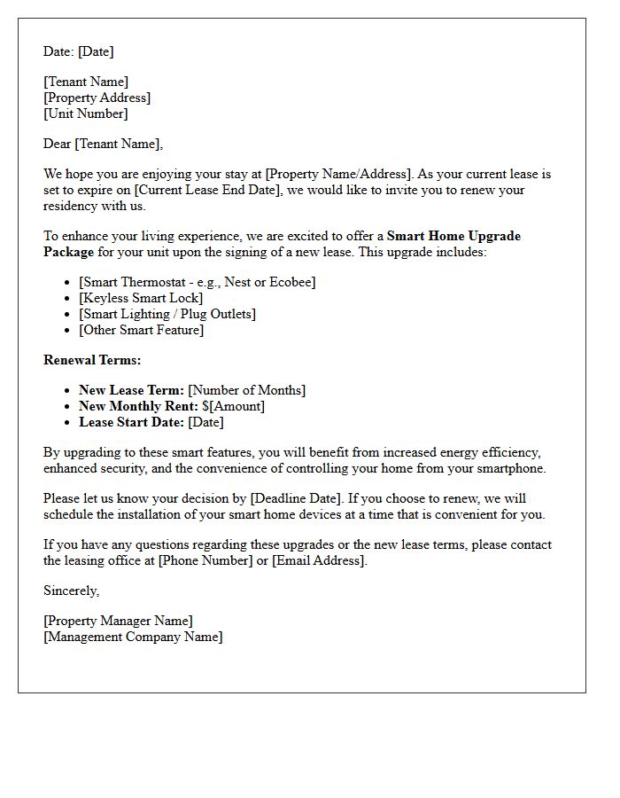 Lease Renewal Offer Letter Featuring Smart Home Upgrades