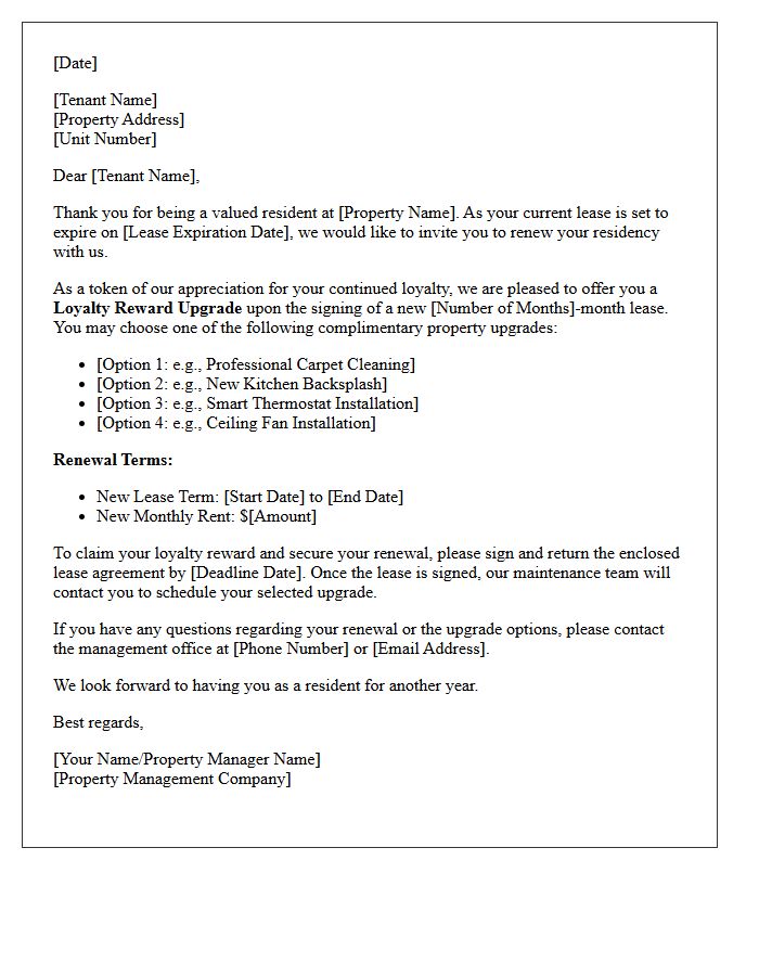 Loyalty Reward Upgrade And Lease Renewal Letter