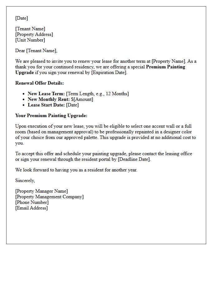 Premium Painting Upgrade Lease Renewal Offer Letter