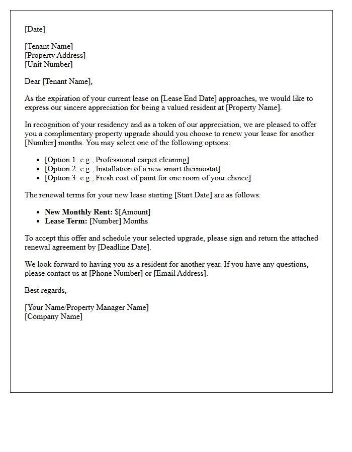 Tenant Appreciation Upgrade And Lease Renewal Letter