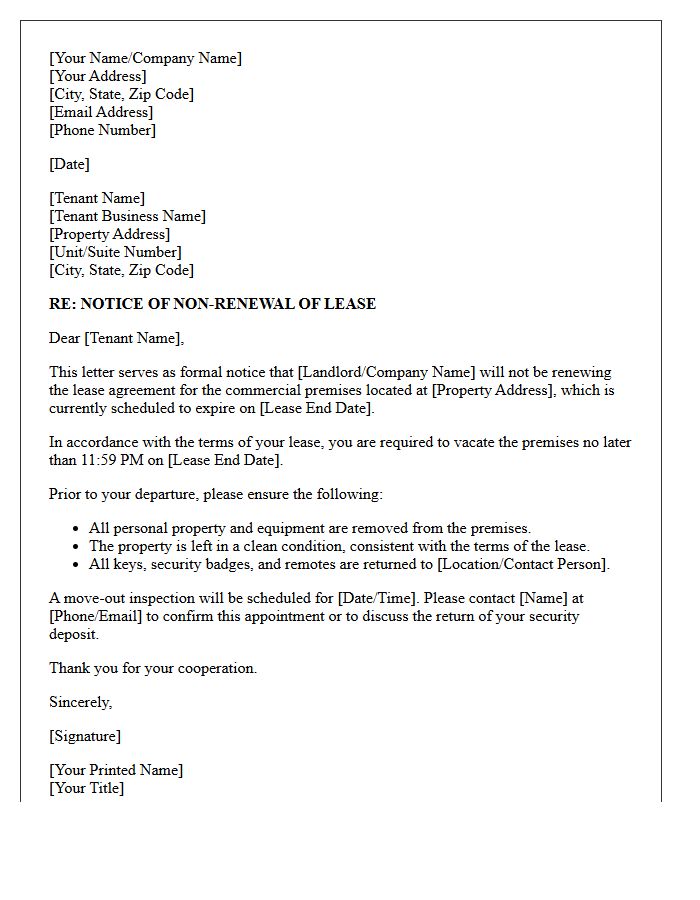 Commercial Property Lease Non-Renewal Letter