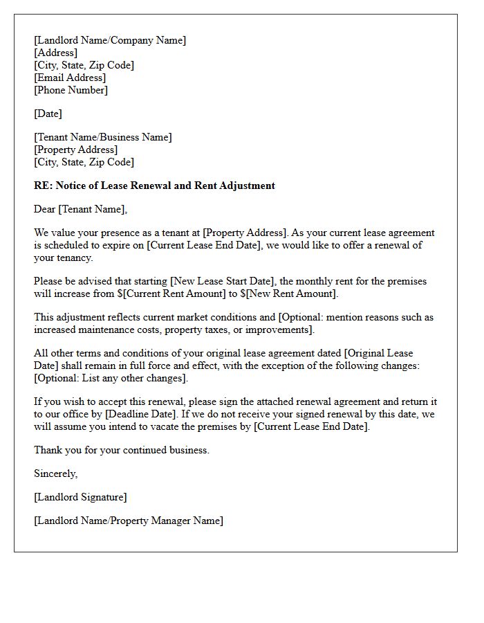 Commercial Rent Increase Lease Renewal Letter