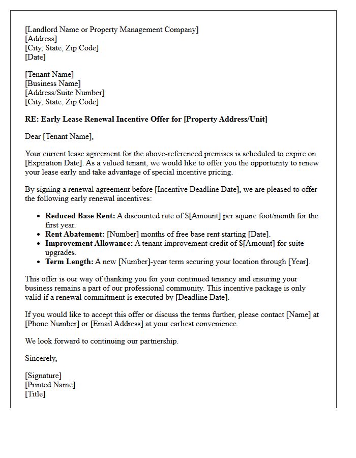 Early Incentive Commercial Lease Renewal Letter