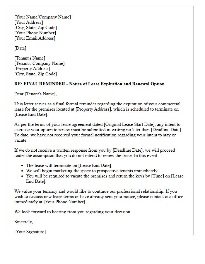 Final Reminder Commercial Lease Renewal Letter