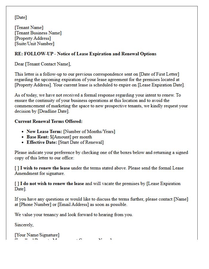 Follow-Up Commercial Lease Renewal Notice Letter