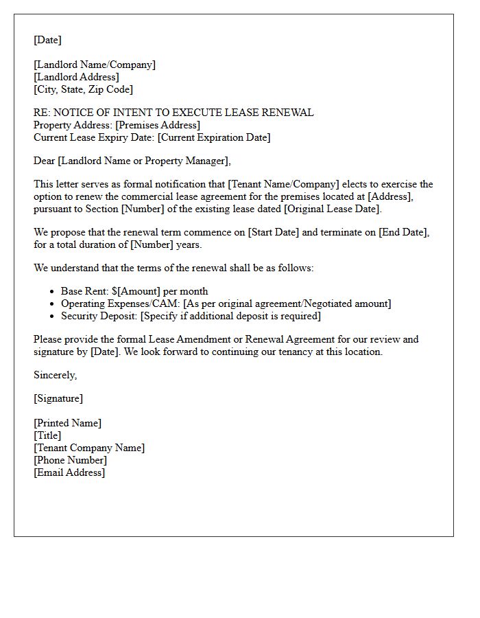 Formal Execution of Commercial Lease Renewal Letter