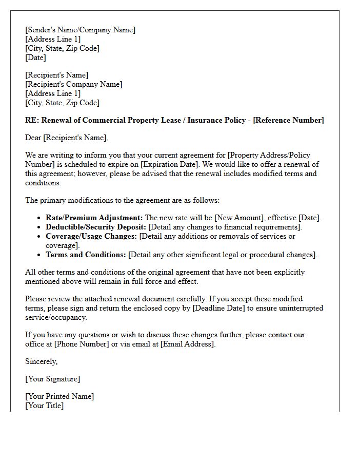 Modified Terms Commercial Property Renewal Letter