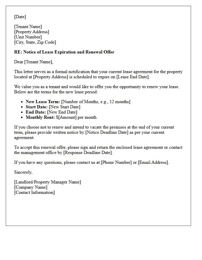 Notice of Lease Expiration and Renewal Letter