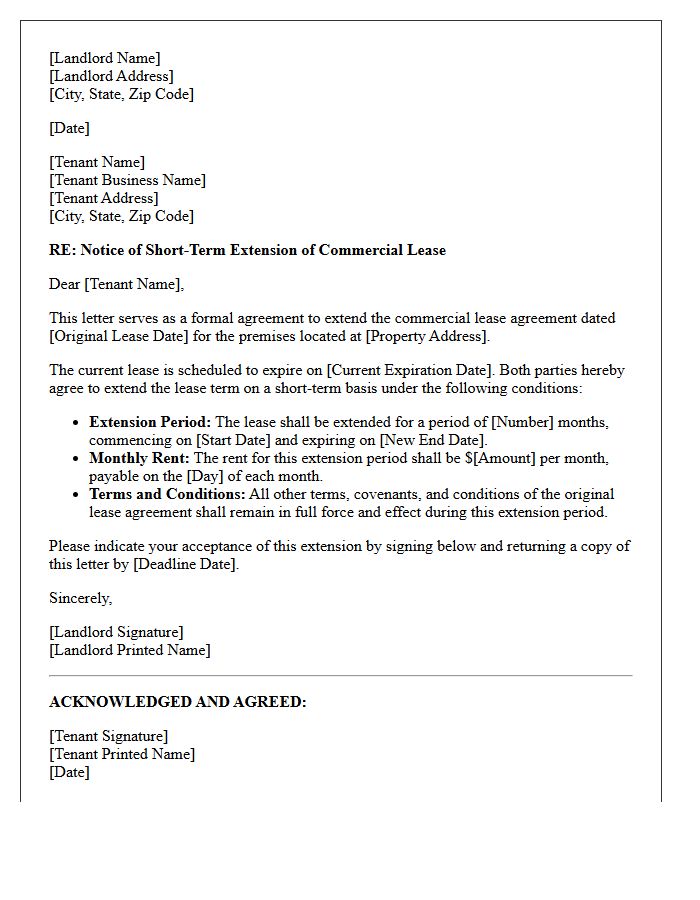 Short-Term Commercial Lease Extension Letter