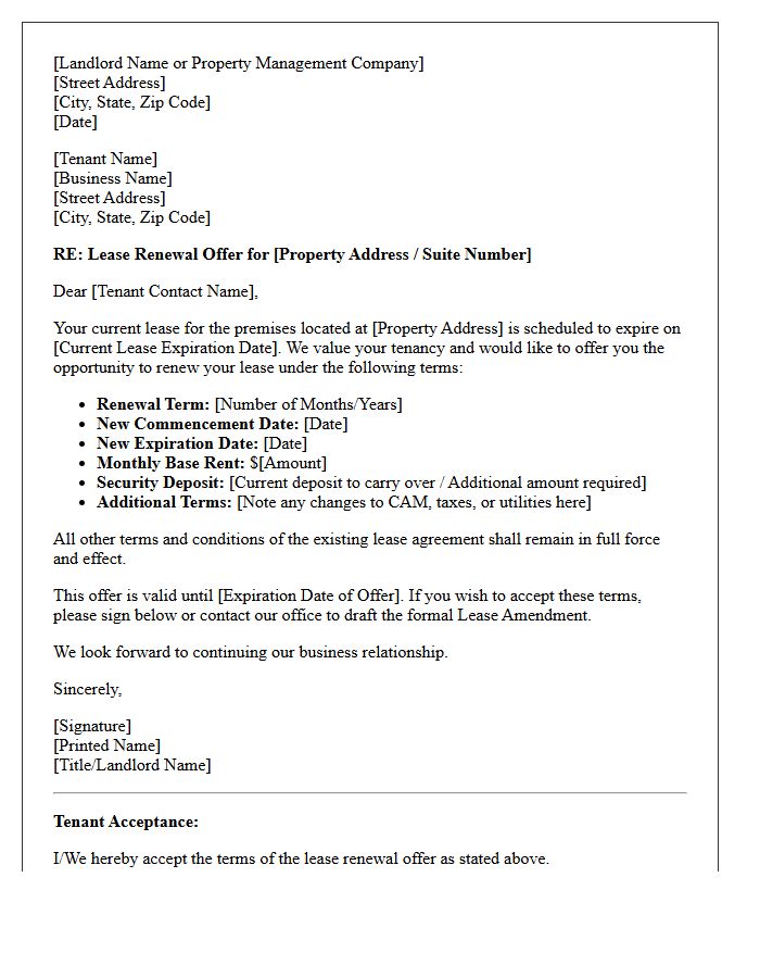 Standard Commercial Property Lease Renewal Offer Letter