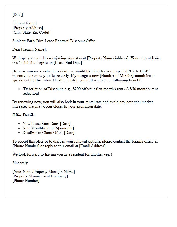 Early Bird Lease Renewal Discount Offer Letter