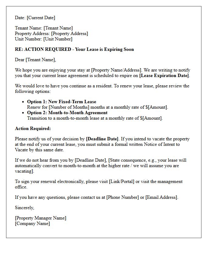 Expiring Lease Renewal Action Required Letter