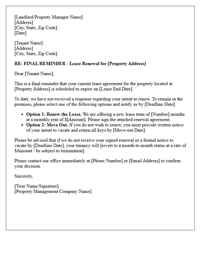 Final Reminder Lease Renewal Notice Letter