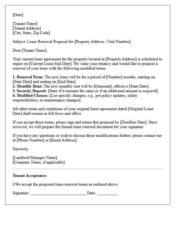 Modified Terms Lease Renewal Proposal Letter