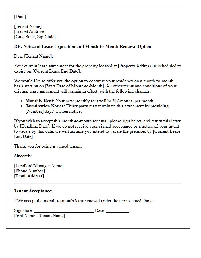 Month-to-Month Lease Renewal Option Letter