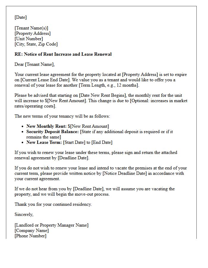 Rent Increase Lease Renewal Notification Letter