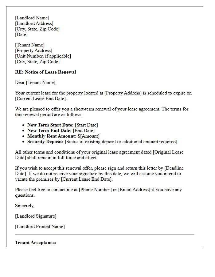 Short-Term Residential Lease Renewal Letter