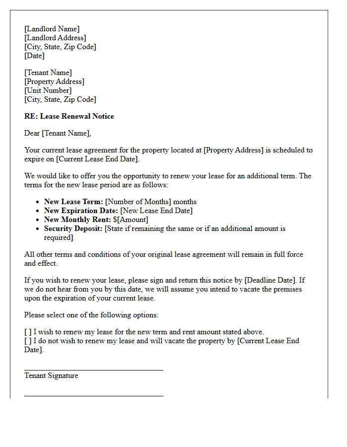 Standard Residential Lease Renewal Notice Letter