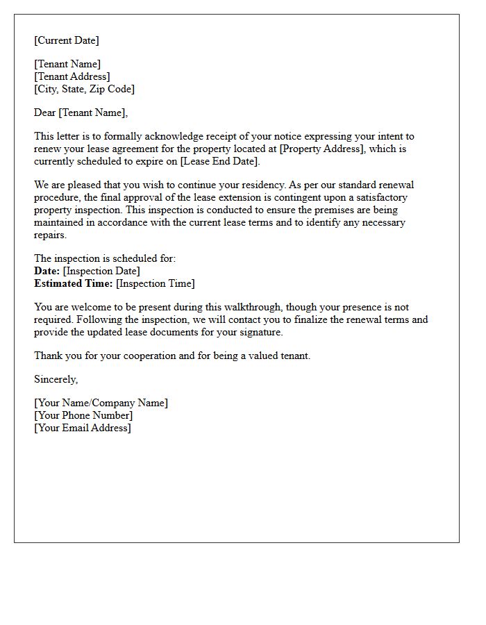 Acknowledgment Of Intent To Renew Pending Property Inspection Letter