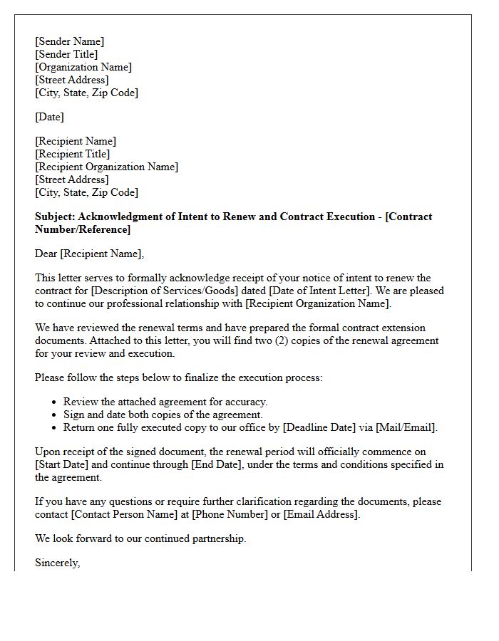 Intent To Renew Acknowledgment And Contract Execution Letter