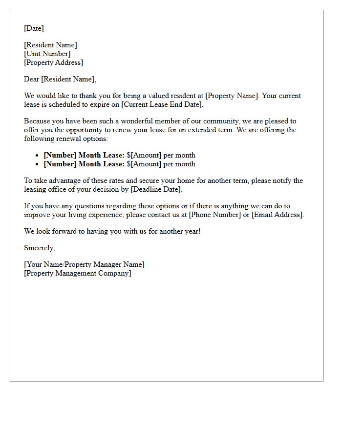Extended Lease Renewal Offer Letter for Established Residents