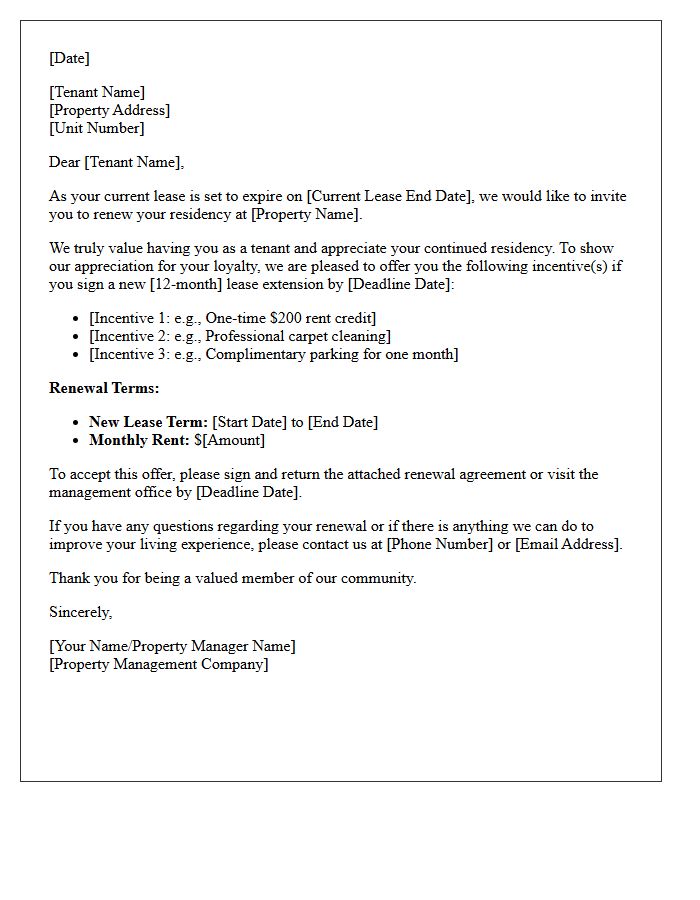 Loyal Renter Lease Renewal and Incentive Offer Letter