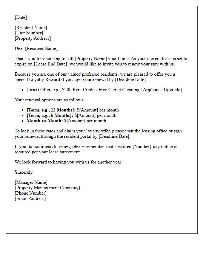 Preferred Resident Lease Renewal Letter and Loyalty Offer
