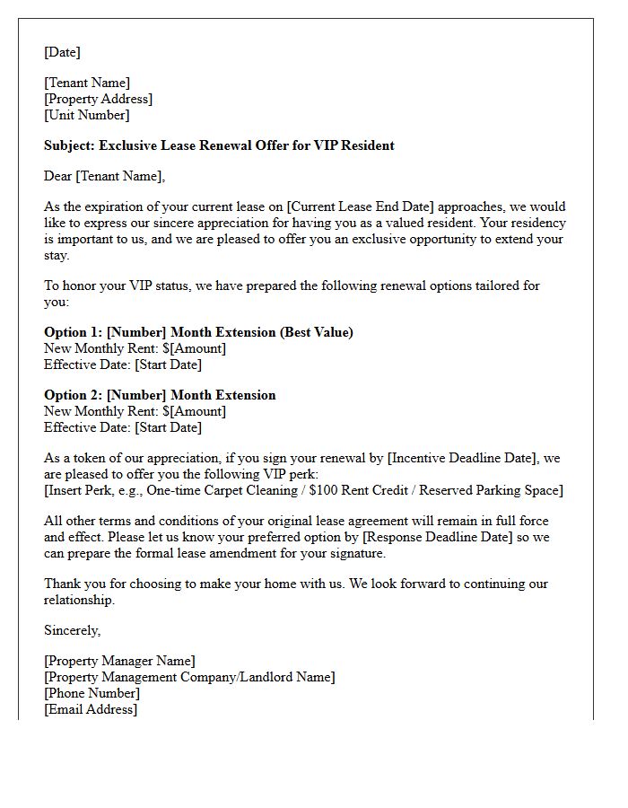 VIP Tenant Lease Extension and Renewal Offer Letter