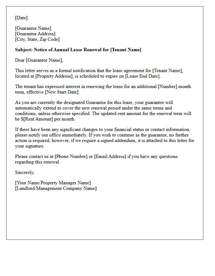 Annual Lease Renewal Reminder Letter For Guarantors