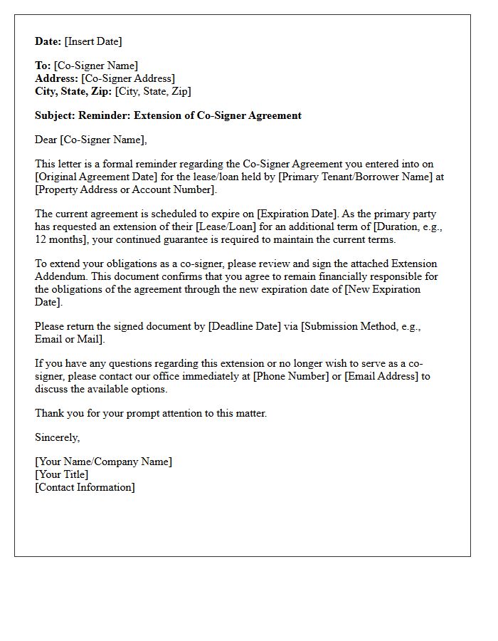 Co-Signer Agreement Extension Reminder Letter