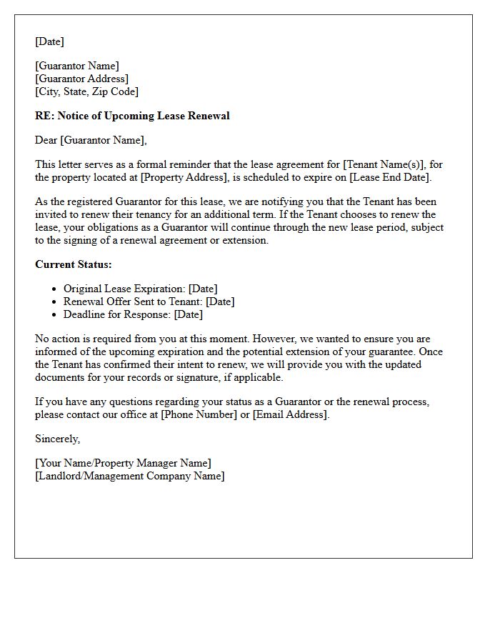 First Notice Lease Renewal Reminder Letter For Guarantors