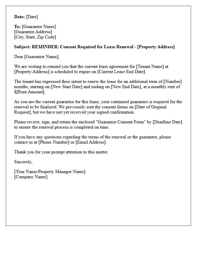Guarantor Consent For Lease Renewal Reminder Letter