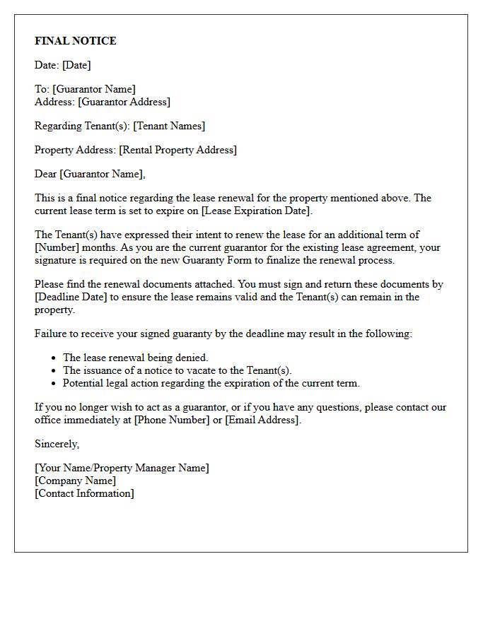 Guarantor Final Notice Lease Renewal Letter